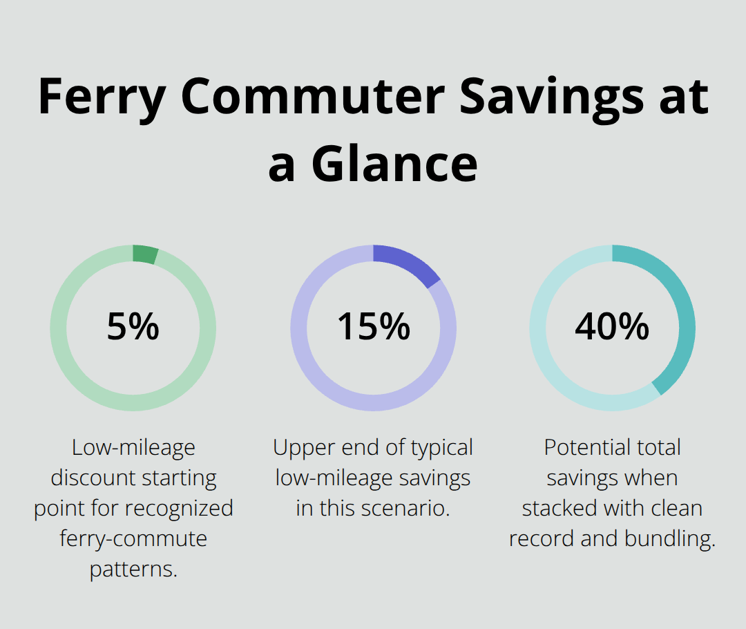 Percentage chart showing low-mileage and stacked savings for Kitsap ferry commuters. - Auto insurance discounts Kitsap