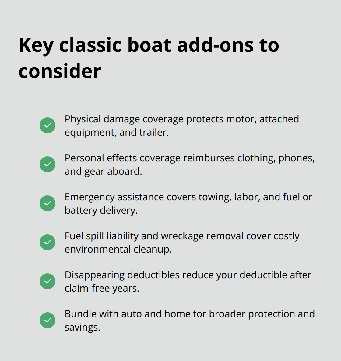 Checklist of specialized coverages that strengthen protection for vintage vessels