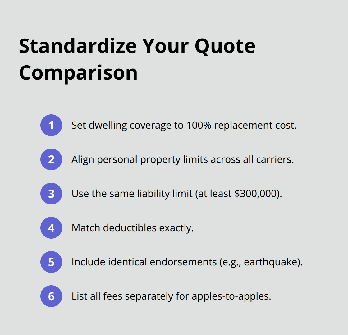 Compact checklist of items to standardize when comparing homeowners insurance quotes