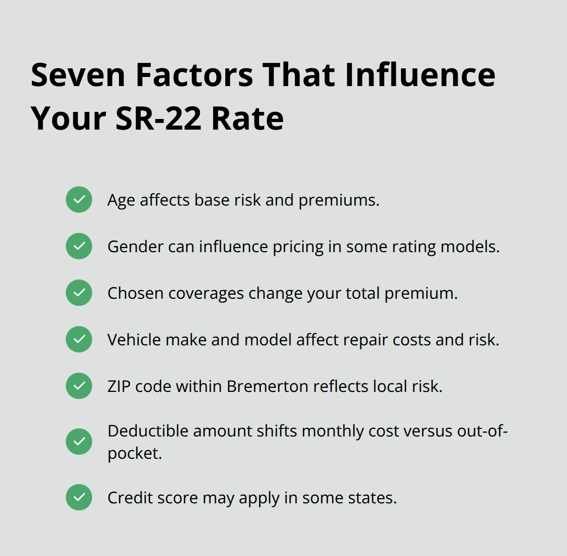 Seven key factors that impact SR-22 insurance premiums in Bremerton, WA - SR-22 car insurance Bremerton