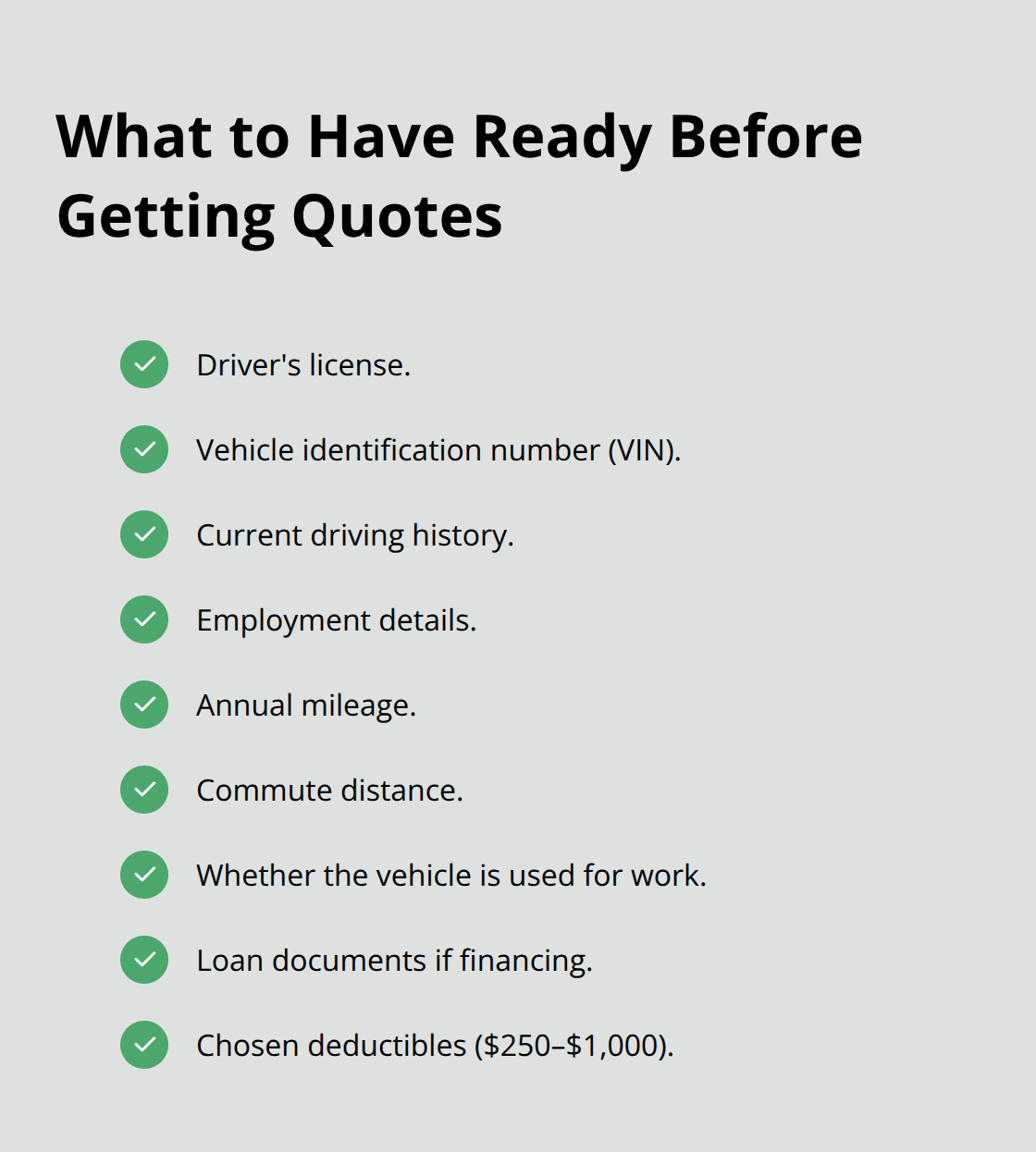 Checklist of documents and details needed to request Washington new driver insurance quotes